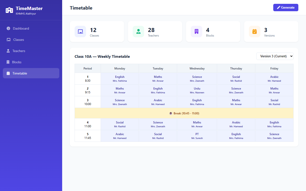School Timetable Management Screenshot